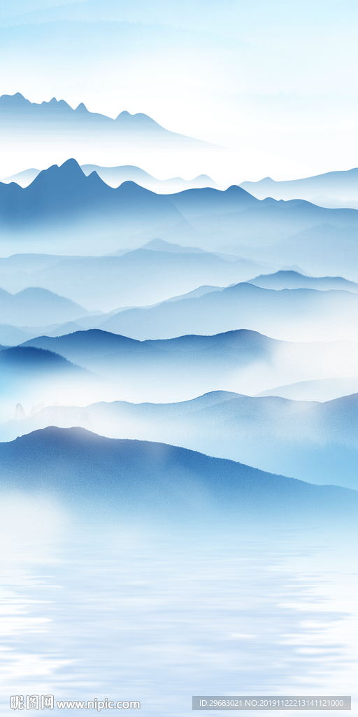 蓝色山水画玄关 TIF分层