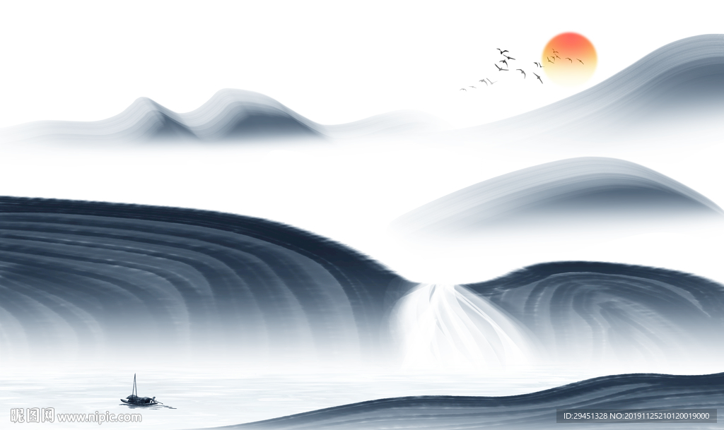 高清 现代风山水画 TIF分层