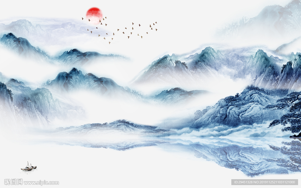 高档 现代风山水画 TIF分层