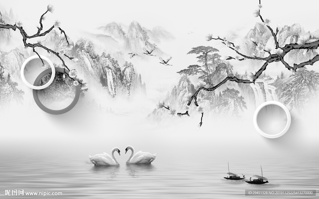 最新山水中国风画 TIF分层