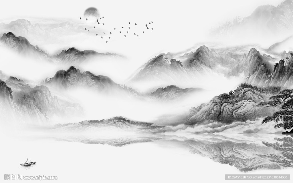 新款山水中国风画 TIF分层