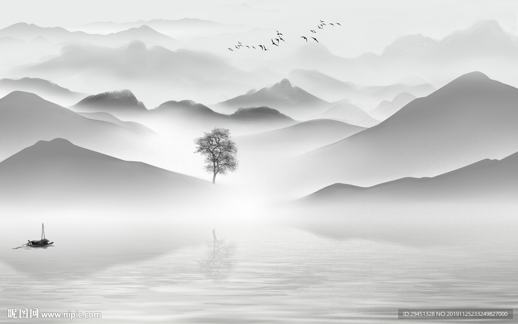 中式山水中国风画 TIF分层