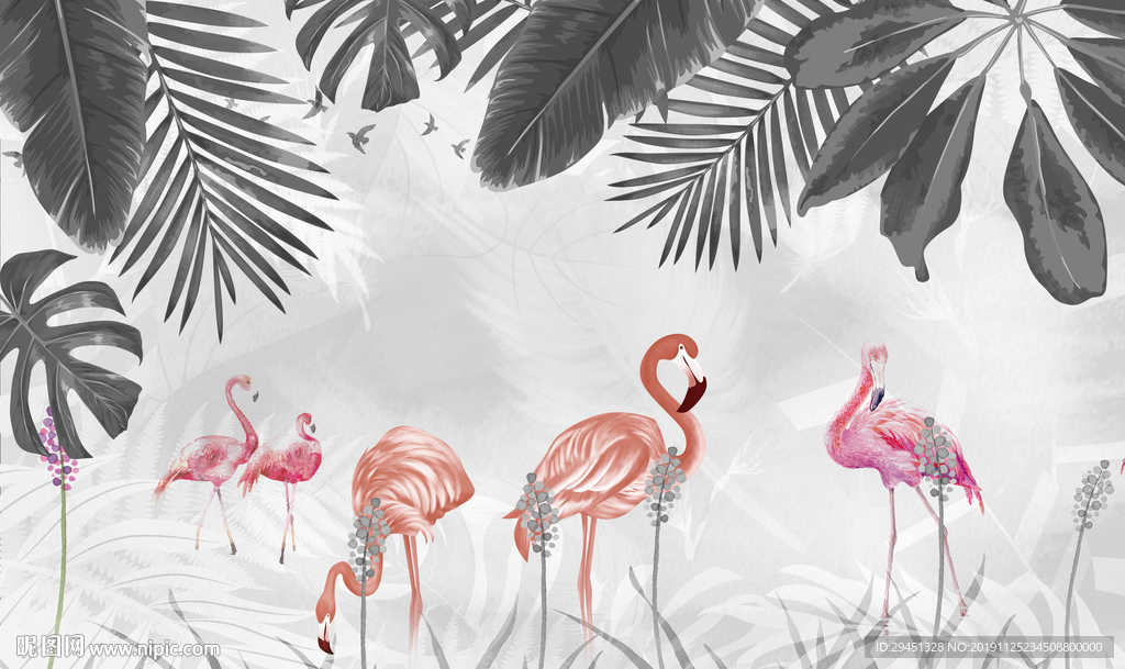 火烈鸟欧式装饰背景 TIF分层