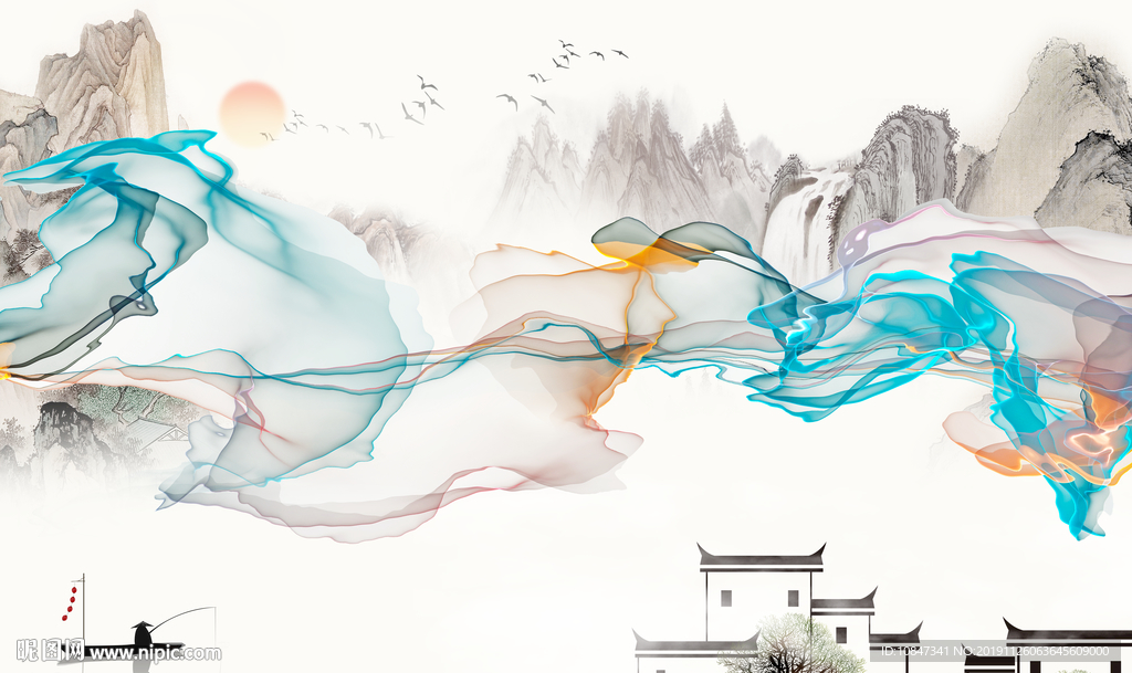 抽象线条极品山水画TIF分层