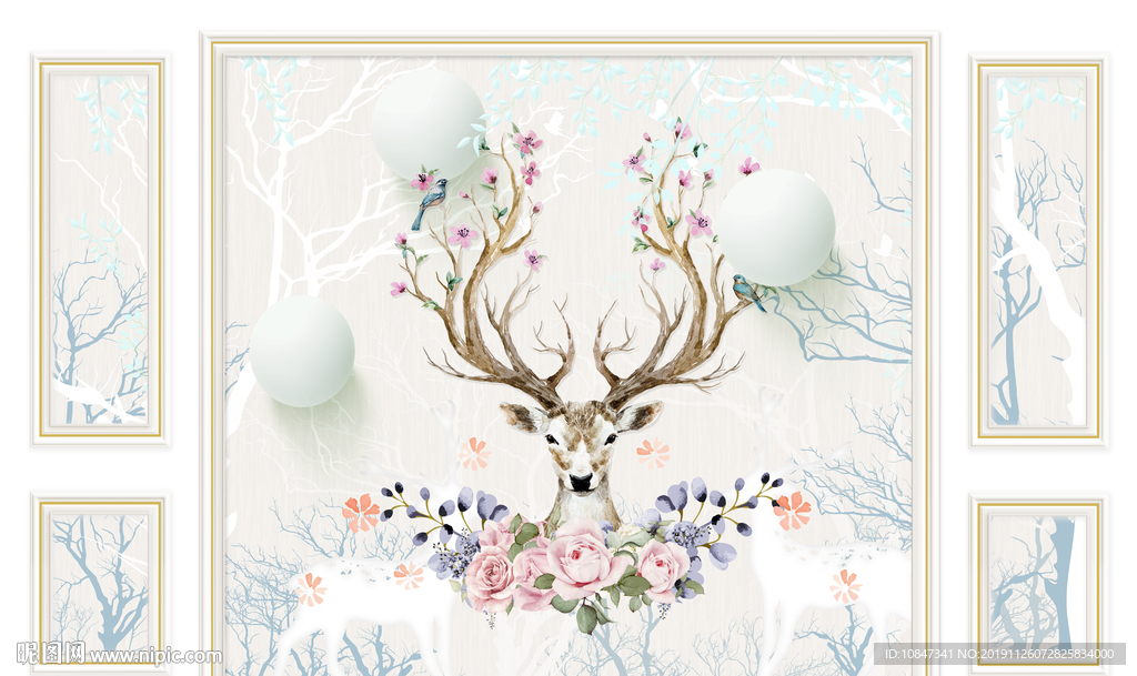 麋鹿 背景装饰画 TIF分层