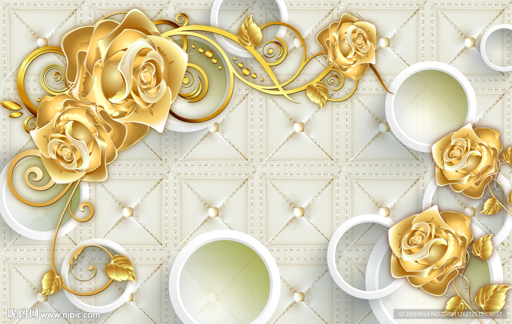 3D欧式金玫瑰电视背景墙