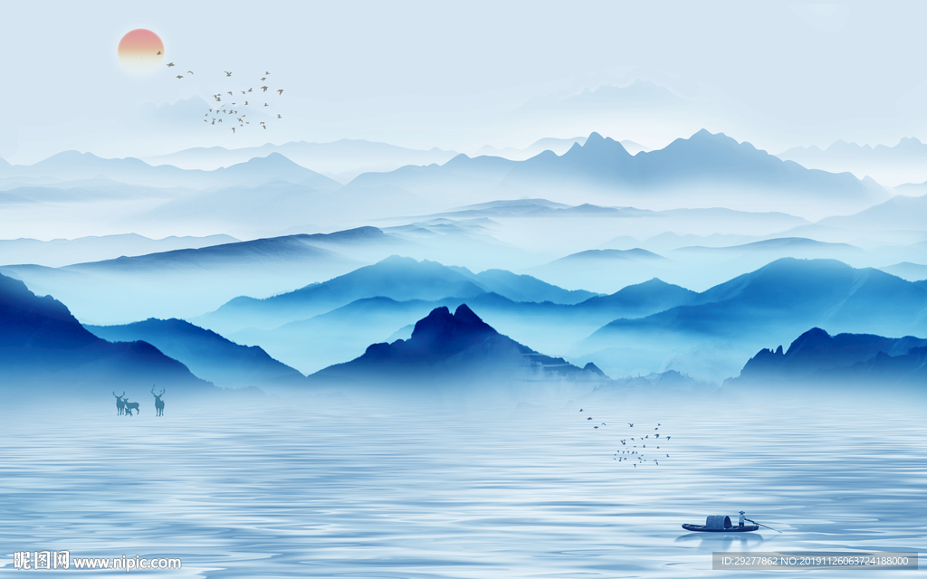 意境山水背景墙画 TIF分层