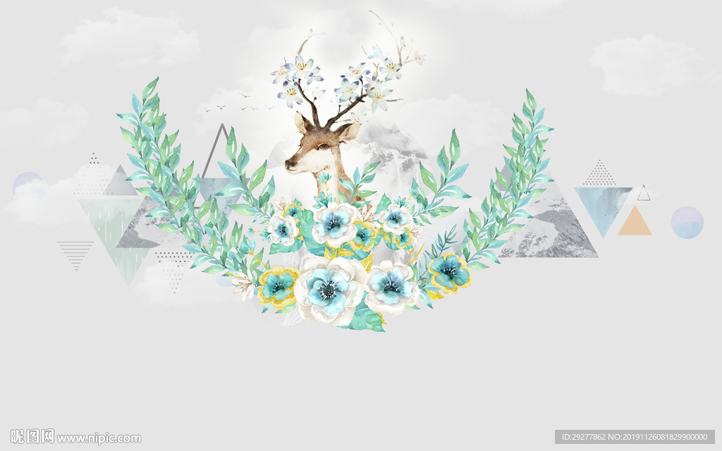 鹿头北欧式装饰画 TIF分层