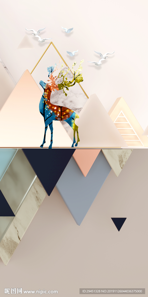 高清 玄关麋鹿挂画 TIF分层