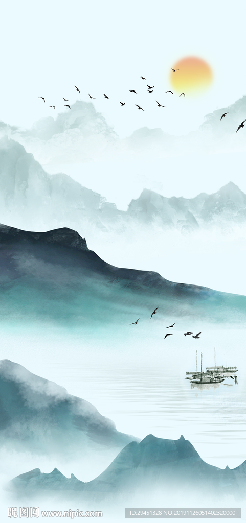 简约山水画玄关 TIF分层