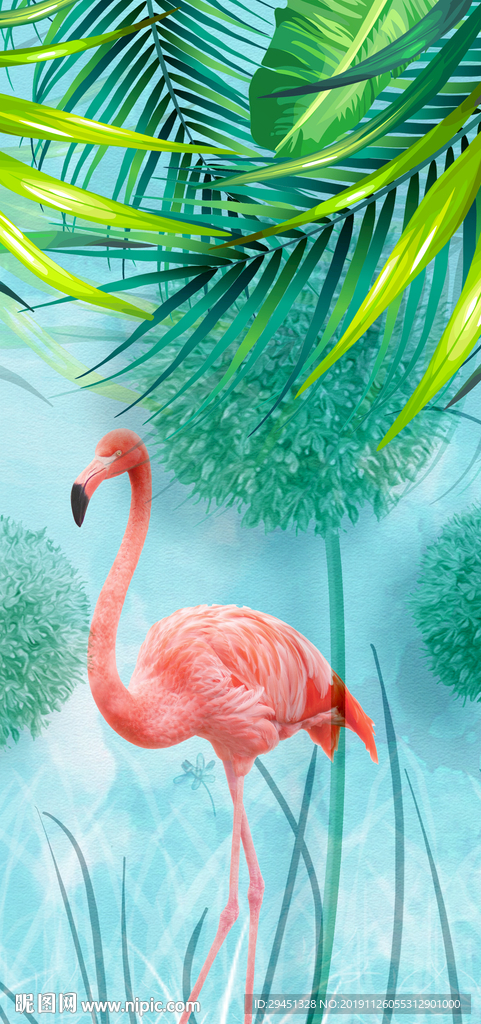 火烈鸟玄关装饰挂画 TIF分层