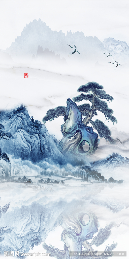 新中式山水画玄关 TIF分层