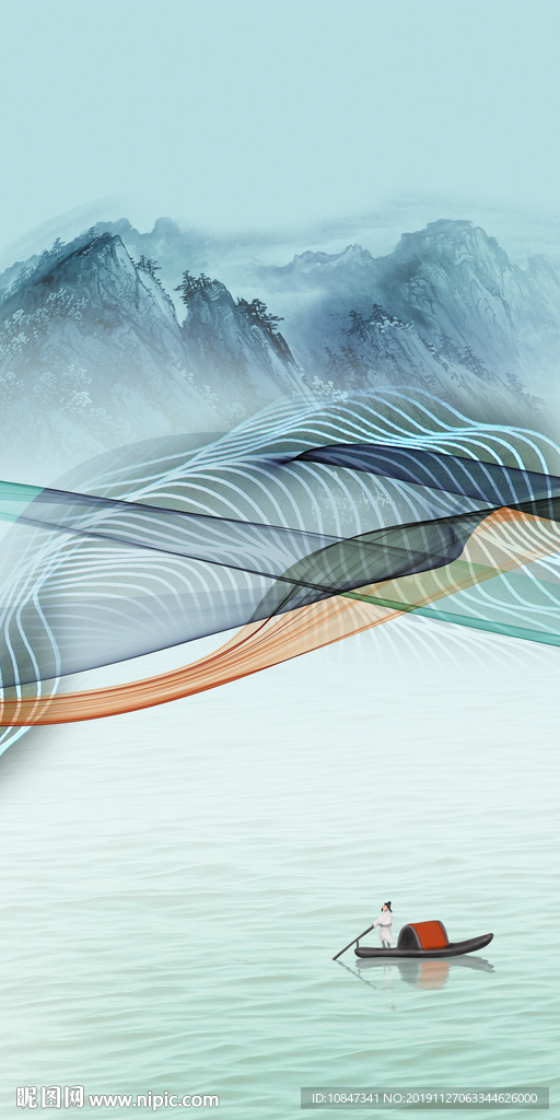 线条山水玄关风景 TIF分层