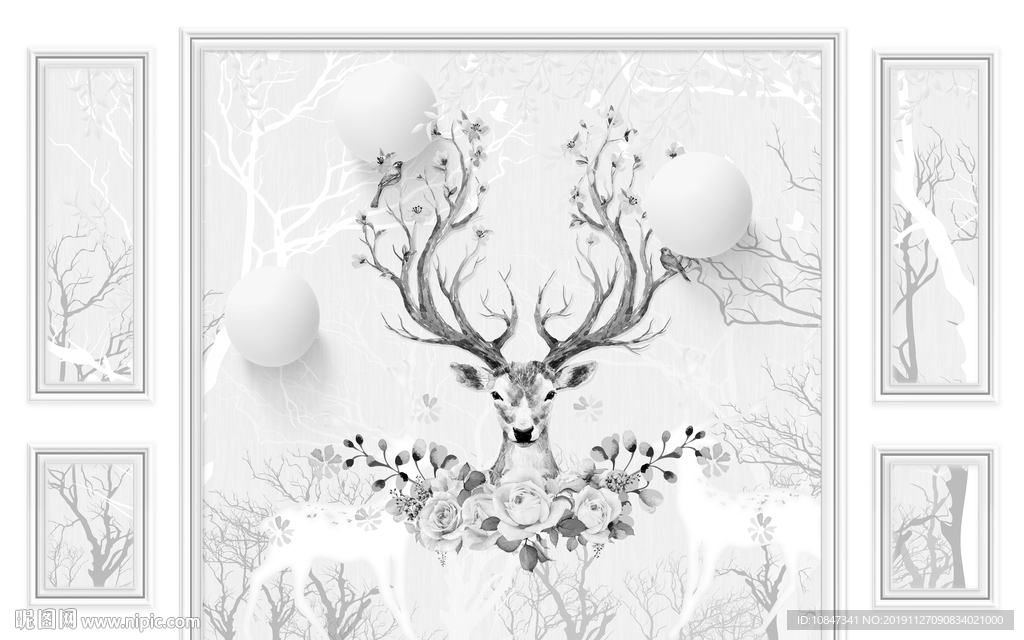 麋鹿背景装饰画 TIF分层