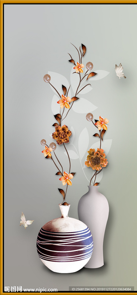 新中式现代简约浮雕蝴蝶玄关装饰