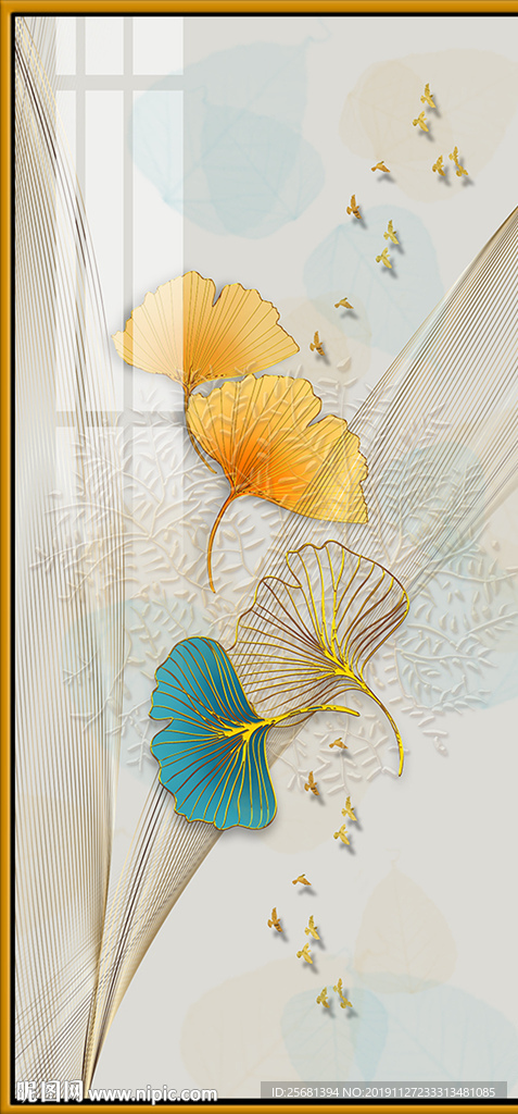 装饰画抽象北欧金色线条银杏叶