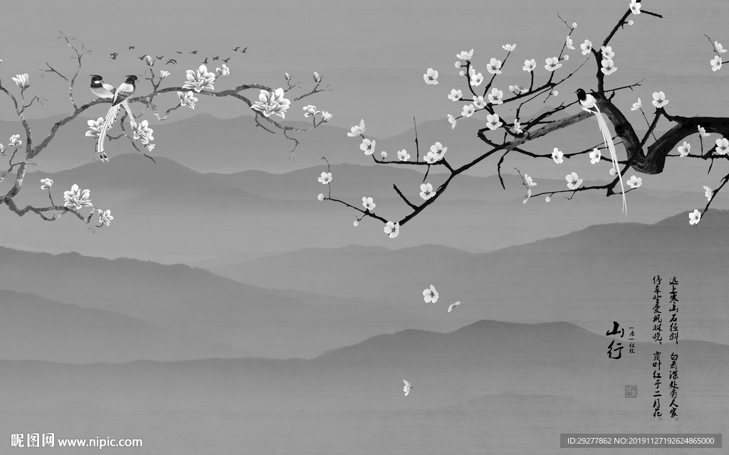 花鸟风景山水框画 TIF分层