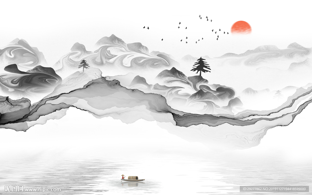 线条抽象山水框画 TIF分层