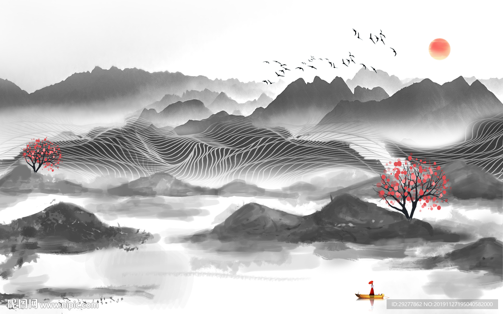 最新 风景山水框画 TIF分层