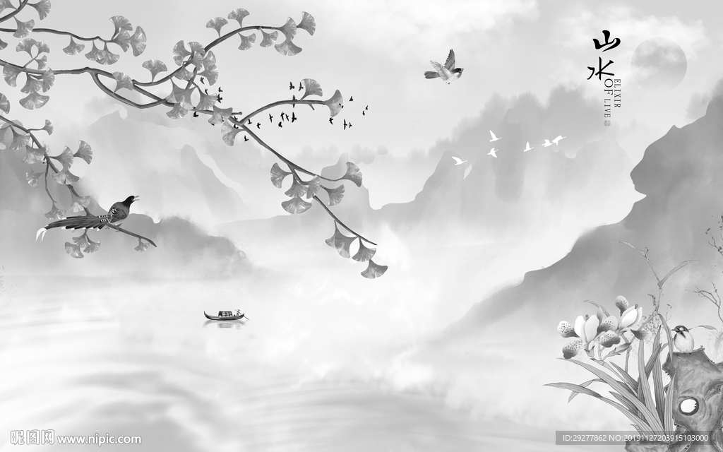 花鸟 风景山水框画 TIF分层