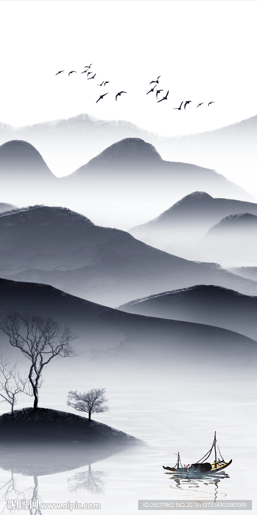 灰色 玄关中式挂画 TIF分层