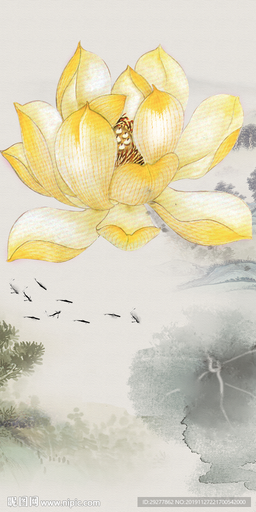 荷花玄关中式挂画 TIF分层