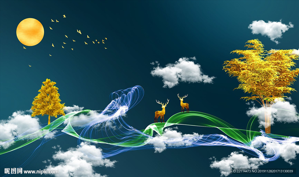 轻奢抽象艺术吉祥富贵福禄发财树