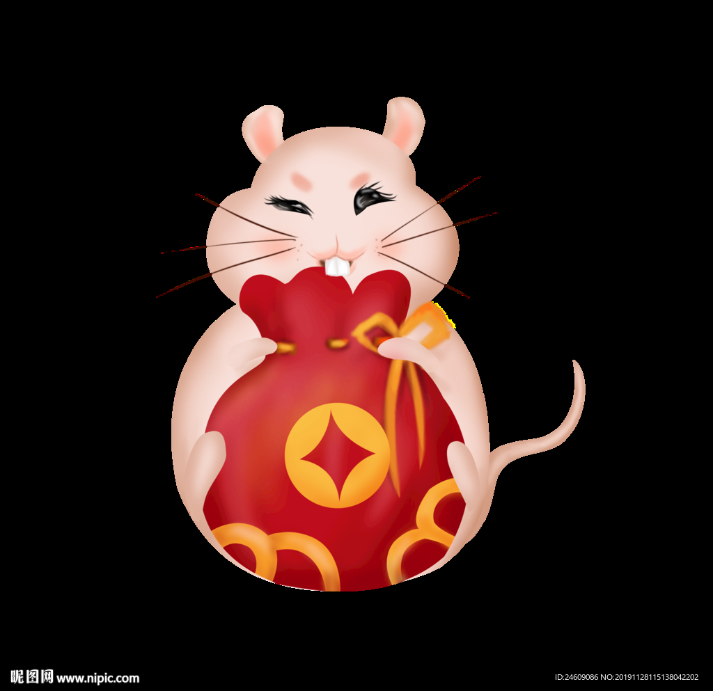 原创喜庆怀抱福袋老鼠出插画