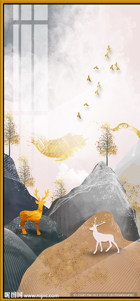 现代简约抽象金色玄关装饰画