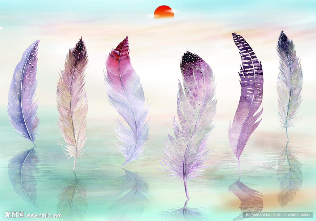 羽毛简约中式山水 tif分层