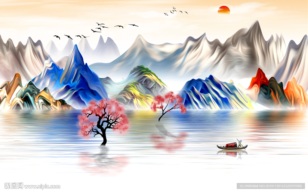 彩色奢华中式山水 tif分层