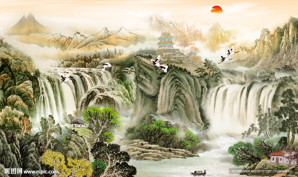 新款 简约中式山水 tif分层