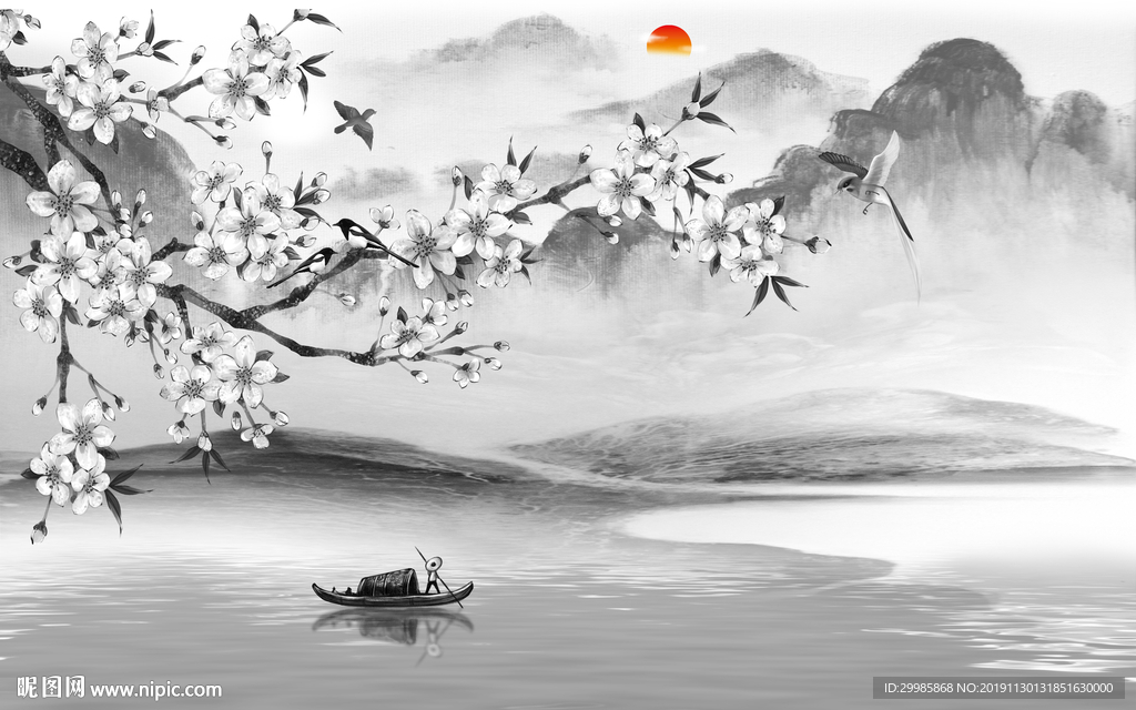 别墅意境国画山水 tif分层