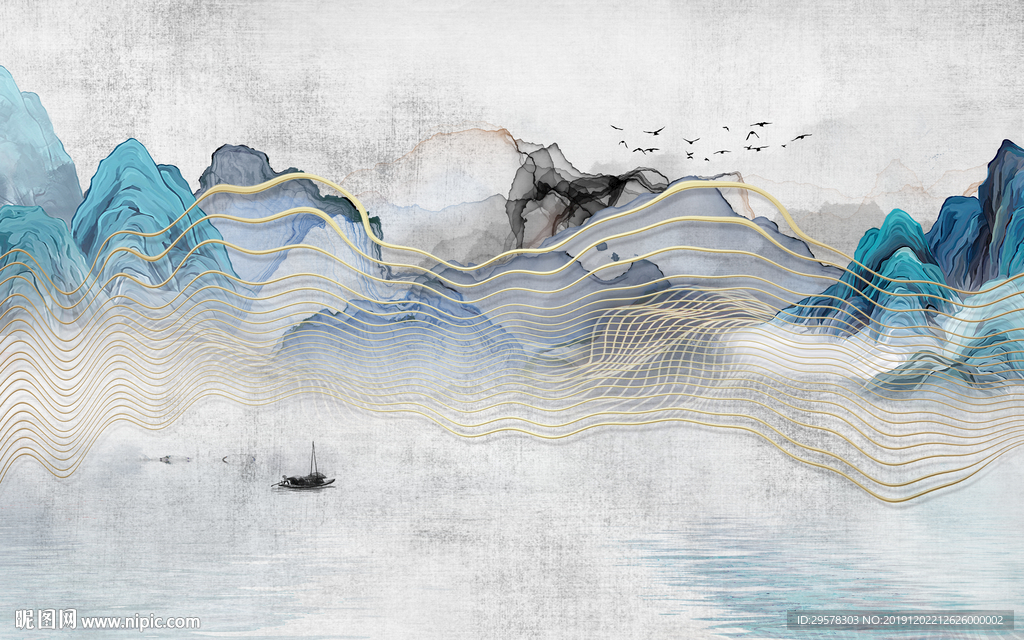 简约山水水墨国画 TIF分层