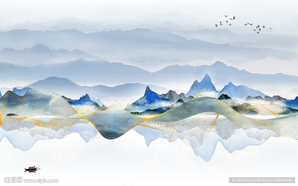 新中式山水水墨国画 TIF分层