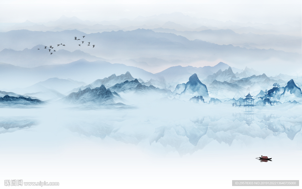 中国风山水水墨国画 TIF分层