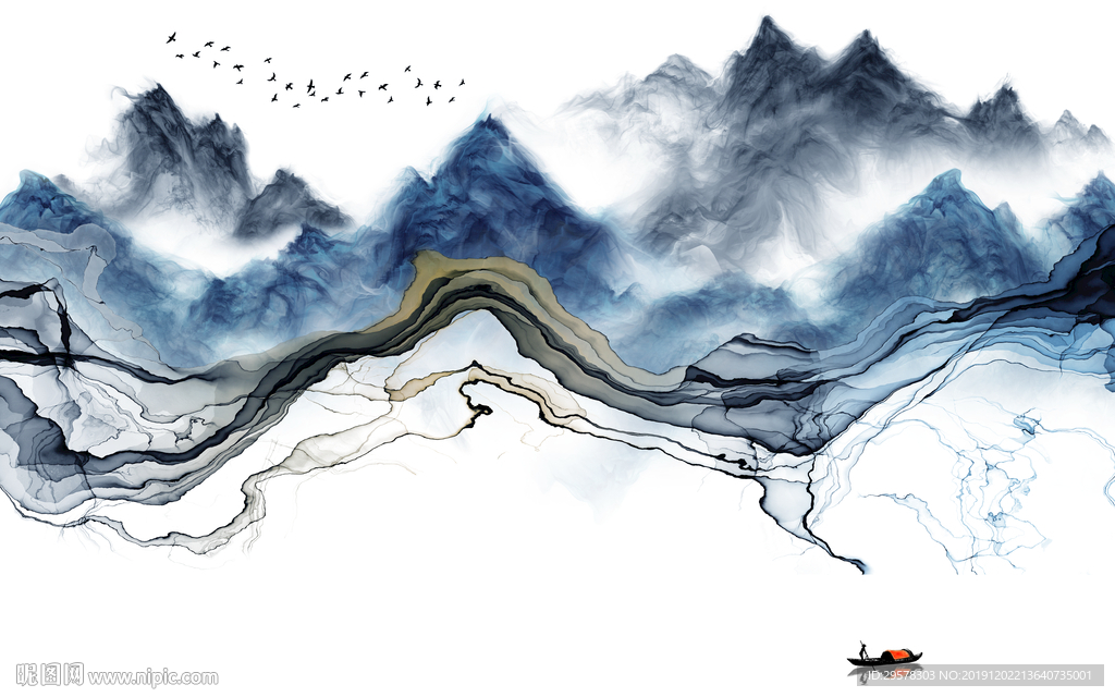 意境山水水墨国画 TIF分层