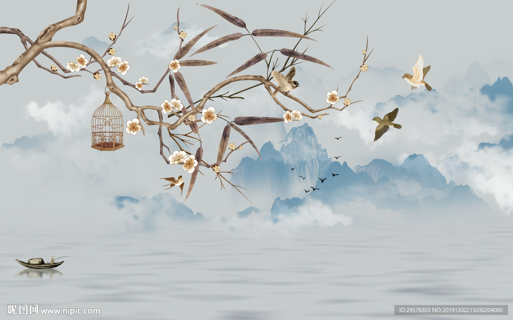 花鸟山水水墨国画 TIF分层