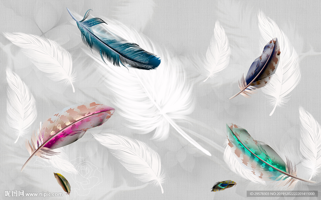 羽毛背景墙画 TIF分层