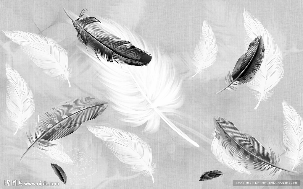 羽毛北欧背景墙画 TIF分层