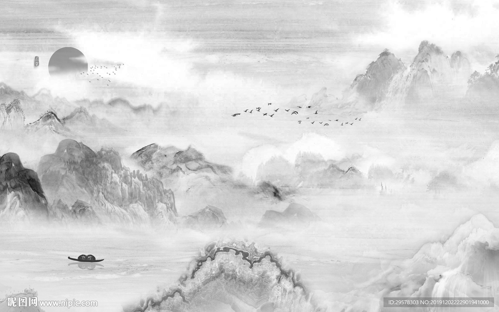 石纹山水画背景墙 TIF分层