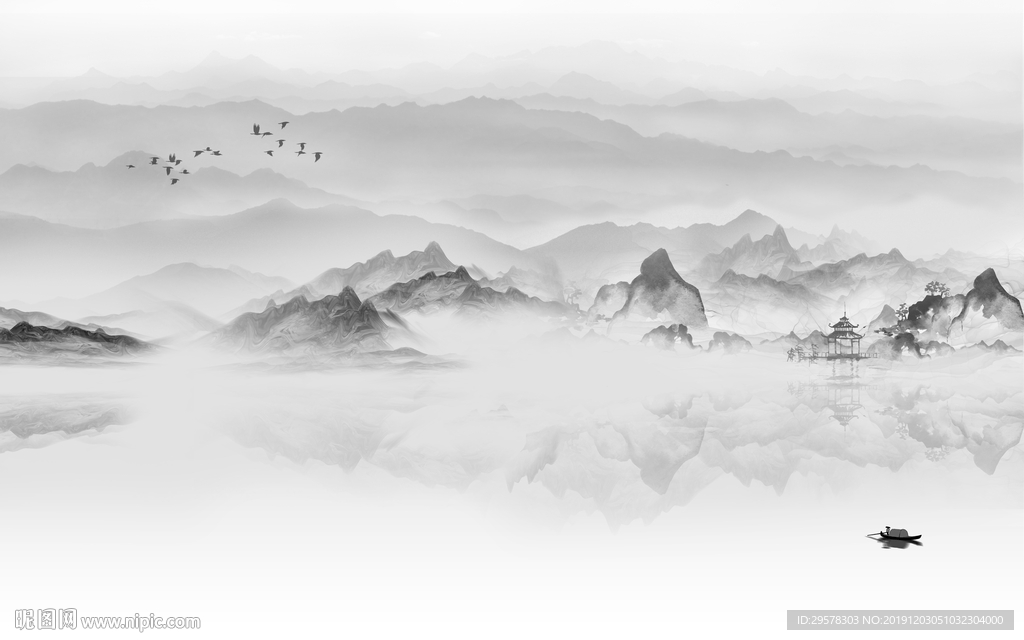 现代山水中式大画 TIF分层