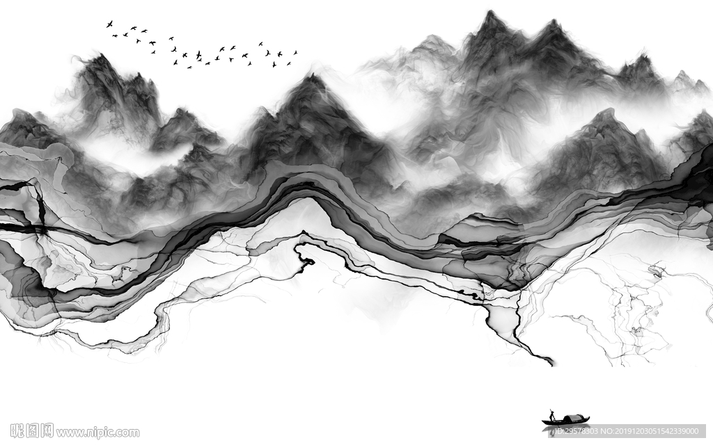 简约 山水中式大画 TIF分层