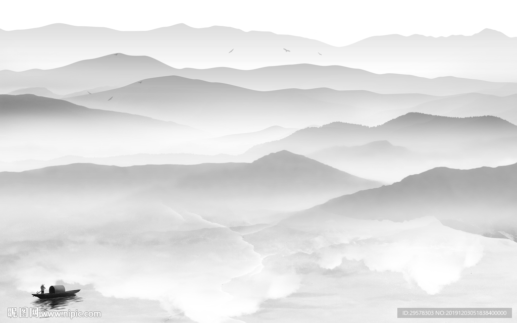 灰色山水中式大画 TIF分层