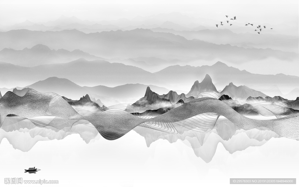 新中式山水中式大画 TIF分层