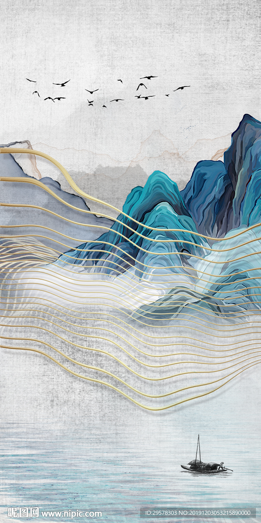 简约山水画玄关图 TIF分层