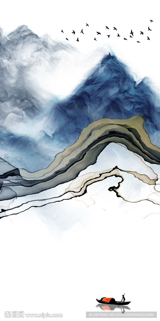 线条山水风景玄关 TIF分层