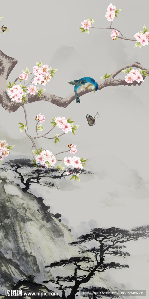 新中式山水风景玄关 TIF分层