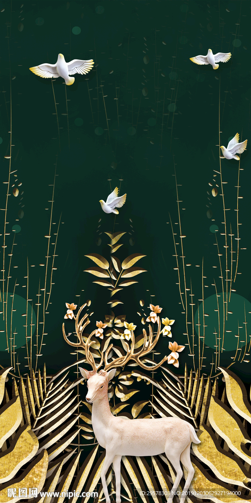 麋鹿简约玄关画 TIF分层