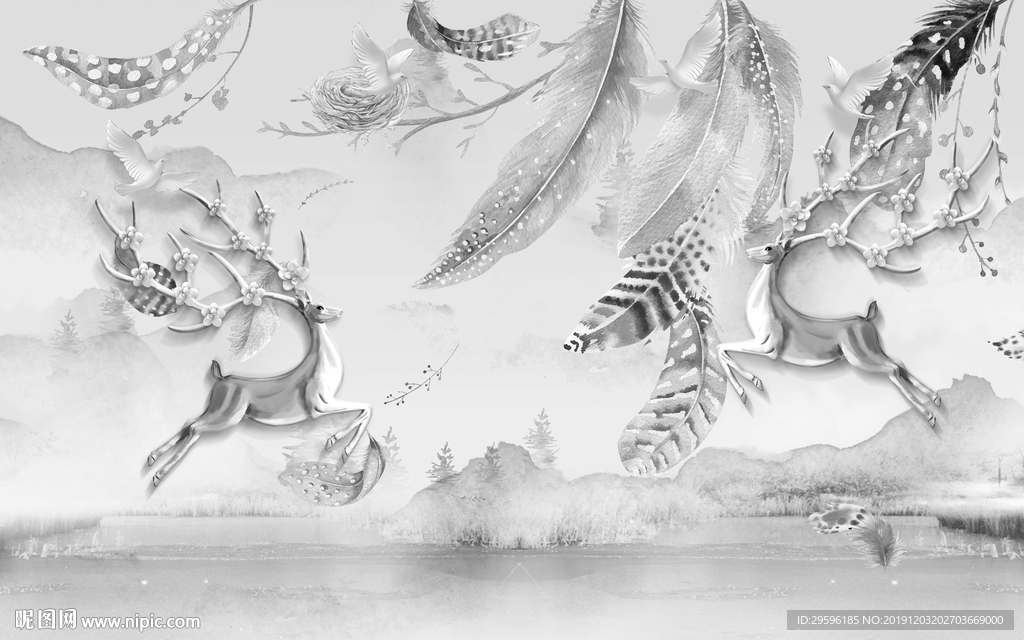 羽毛新装饰爆款画 TIF分层